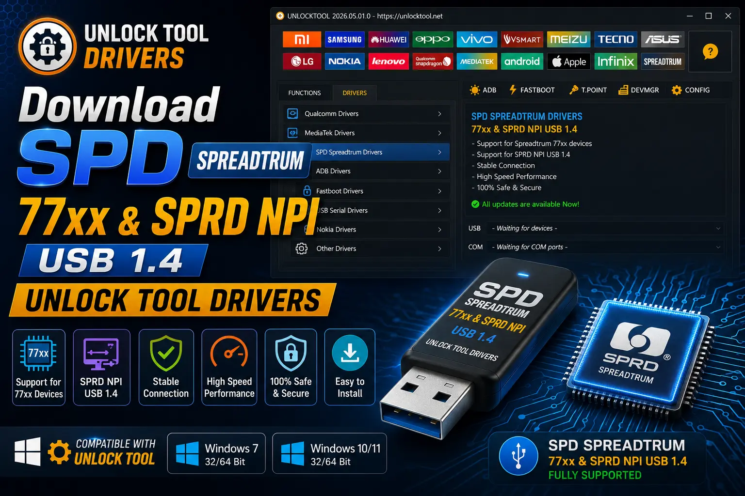 Download SPD Spreadtrum 77xx & SPRD NPI USB 1.4 Unlock Tool Drivers