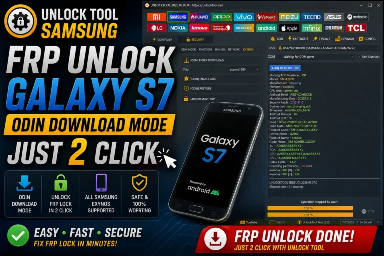 FRP Unlock Tool Galaxy S7 Odin Download Mode Just 2 Click