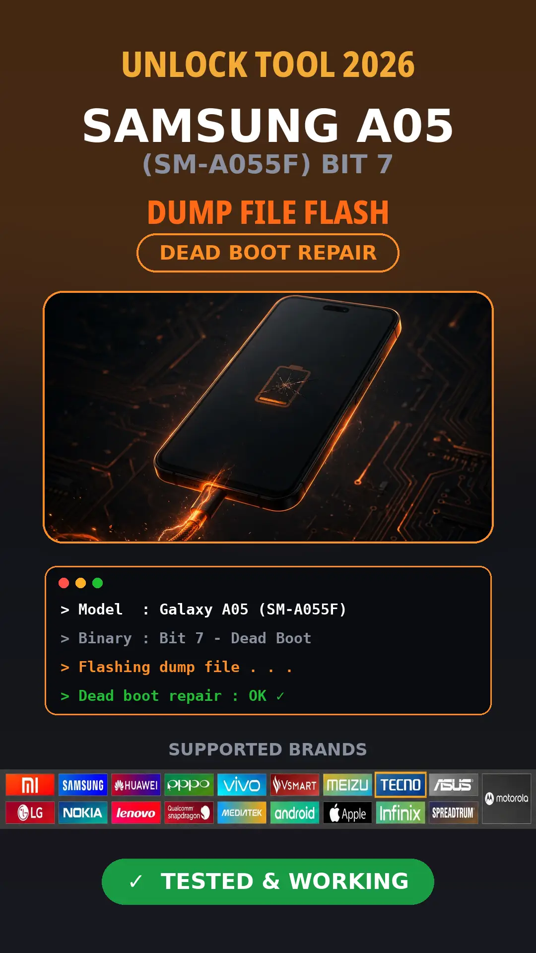 Unlock Tool 2026 – Samsung A05 SM-A055F Dump File | Bit 7 Dead Boot Repair