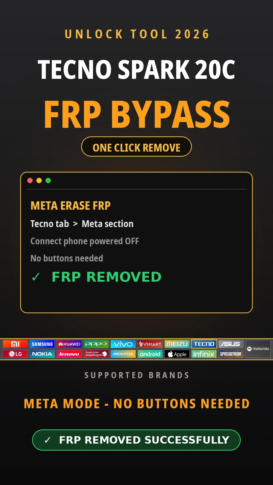 Unlock Tool 2026 – Tecno Spark 20C FRP Bypass | One Click Remove