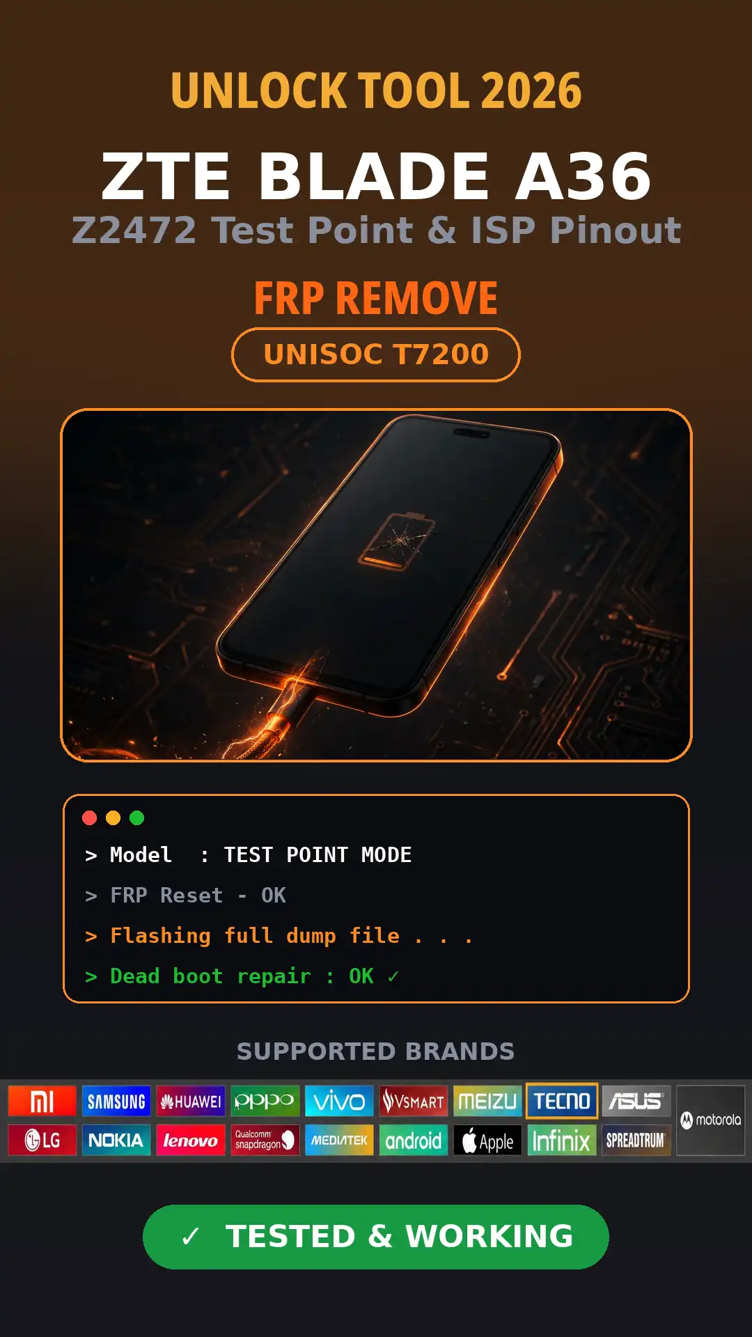 ZTE Blade A36 Z2472 Test Point & ISP Pinout | FRP Remove